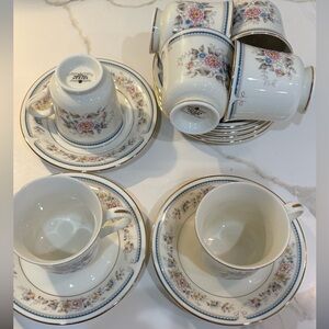 7 Seizan Floral Fine  Porcelain Mug Set with Blue and Pink Accents